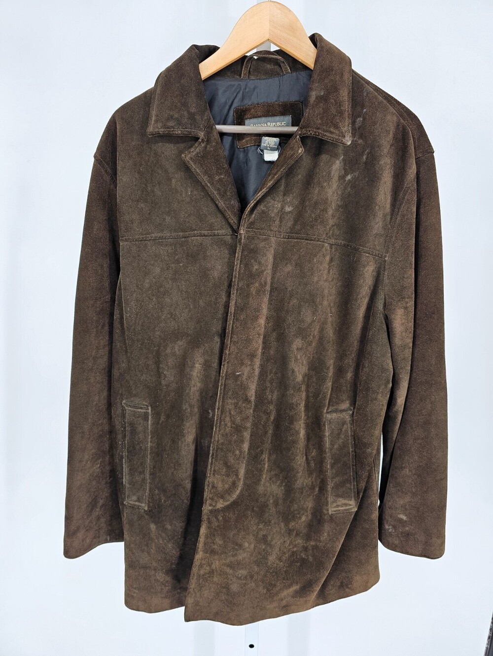 Vintage 1990s Banana Republic Mens Sz L 100% Suede Leather Jacket Brown